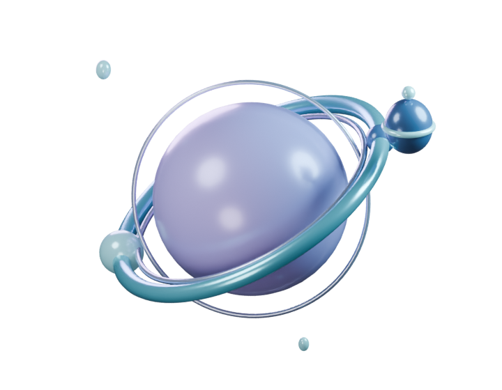 Planeta Órbita em 3D com satélites e balões de conversa